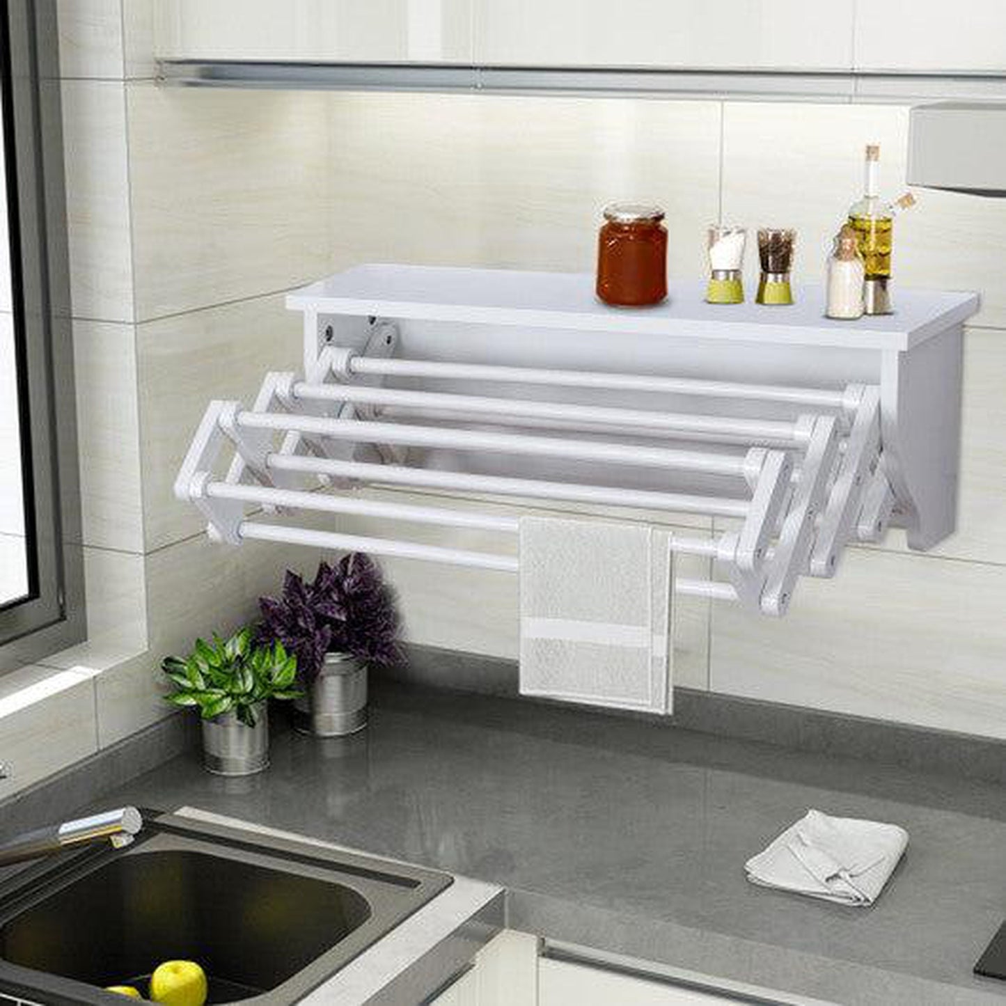 Costway Wall-Mounted Folding Clothes Towel Drying Rack