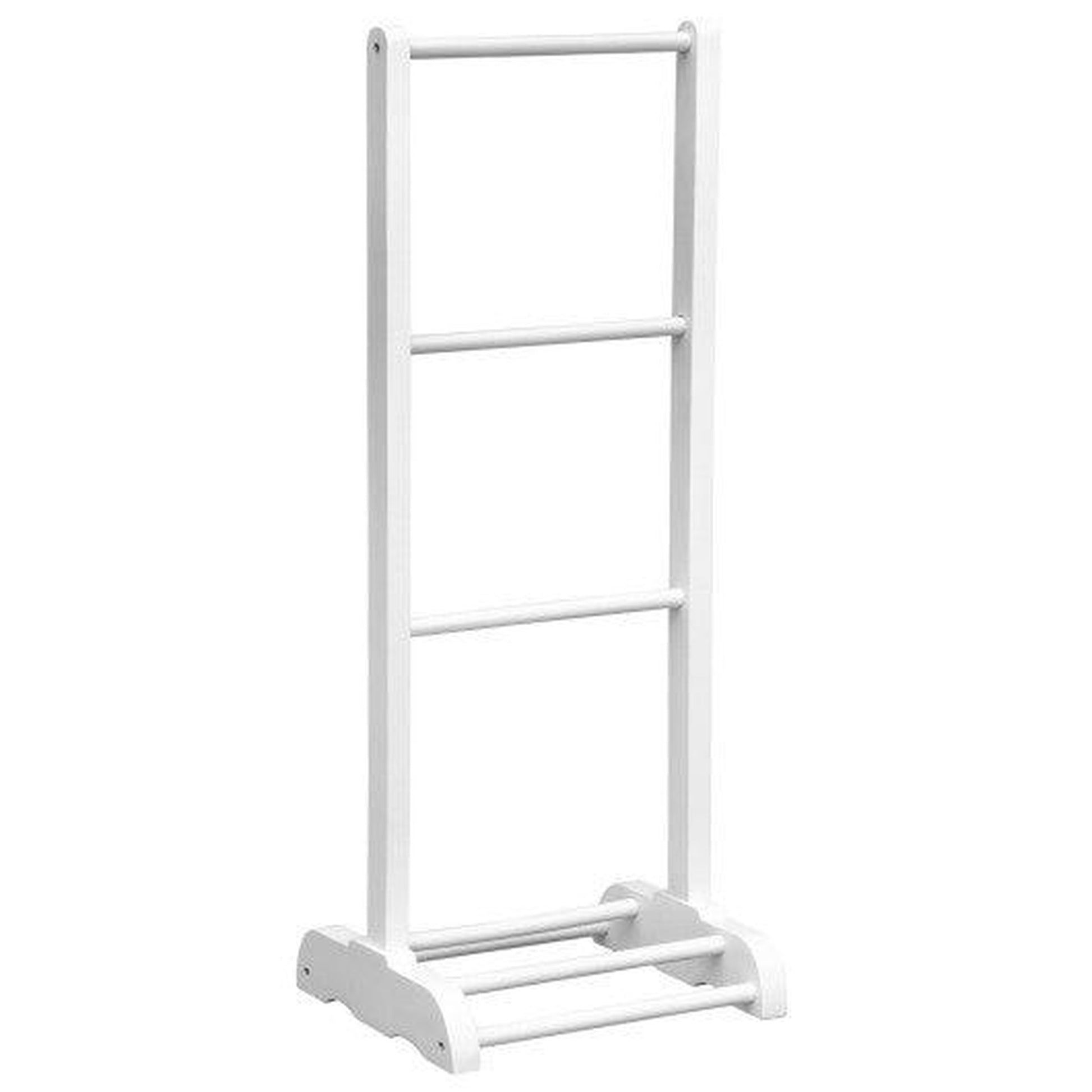 Costway White 3-Bar Acacia Wood Freestanding Bathroom Towel Rack with Bottom Storage Shelf