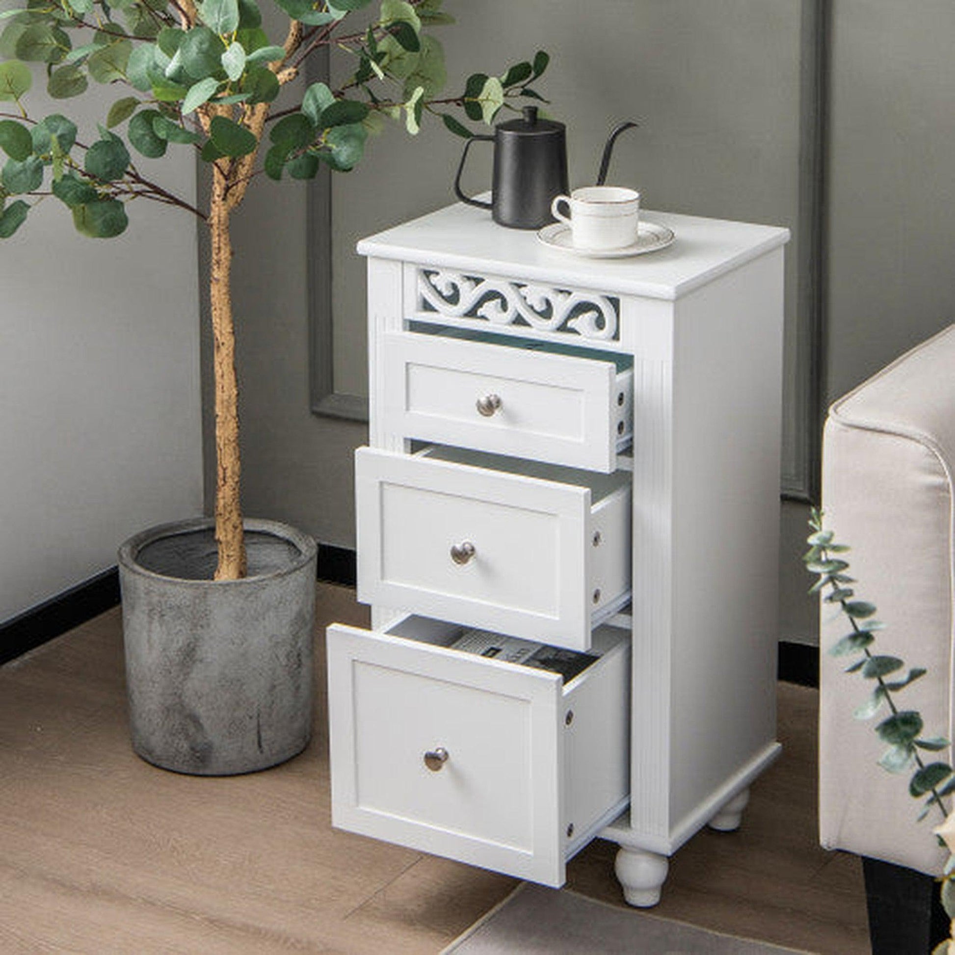 Costway White 3-Drawer Freestanding Bathroom Storage Cabinet with Anti-toppling Device