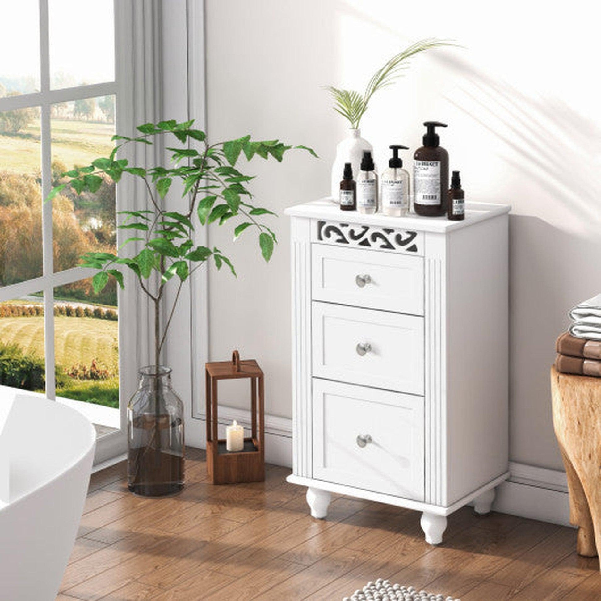 Costway White 3-Drawer Freestanding Bathroom Storage Cabinet with Anti-toppling Device