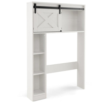 Costway White 4-Tier Over The Toilet Storage Cabinet with Sliding Barn Door and Storage Shelves