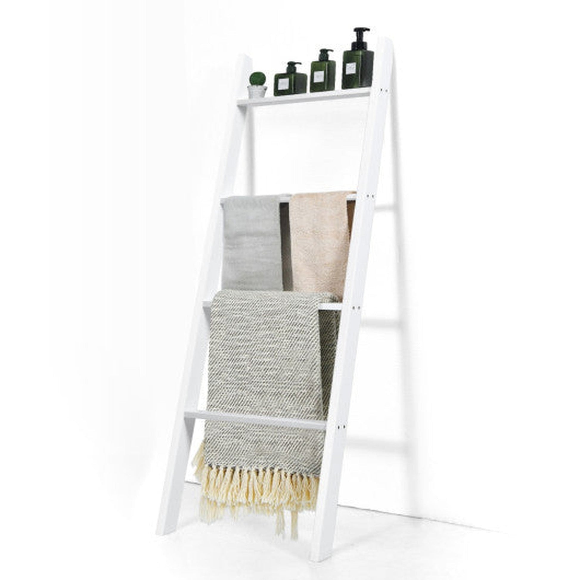 Costway White 4-Tier Wall Leaning Ladder Shelf Stand