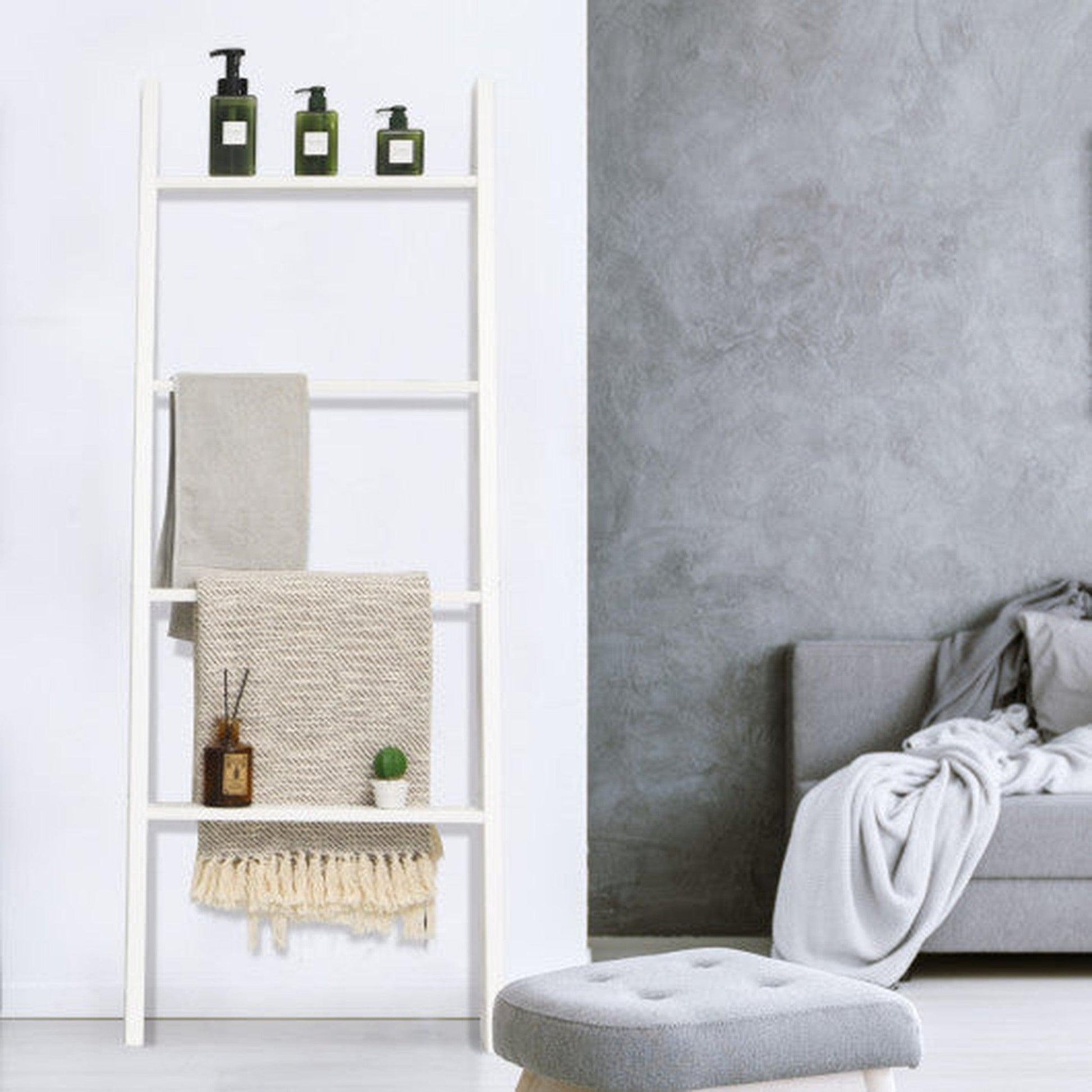 Costway White 4-Tier Wall Leaning Ladder Shelf Stand