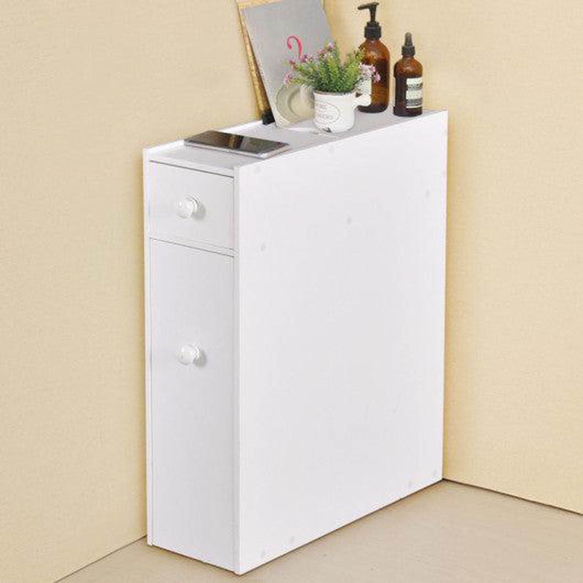 Costway White Bathroom Cabinet Space Saver Storage Organizer