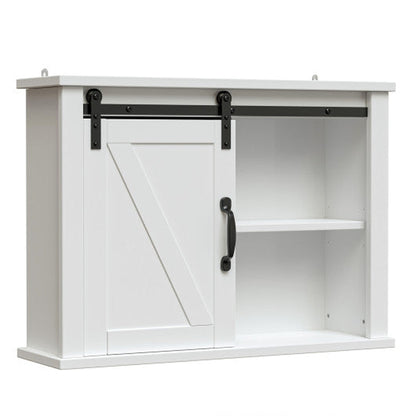 Costway White Bathroom Wall-Mounted Medicine Cabinet Organizer with Sliding Barn Door