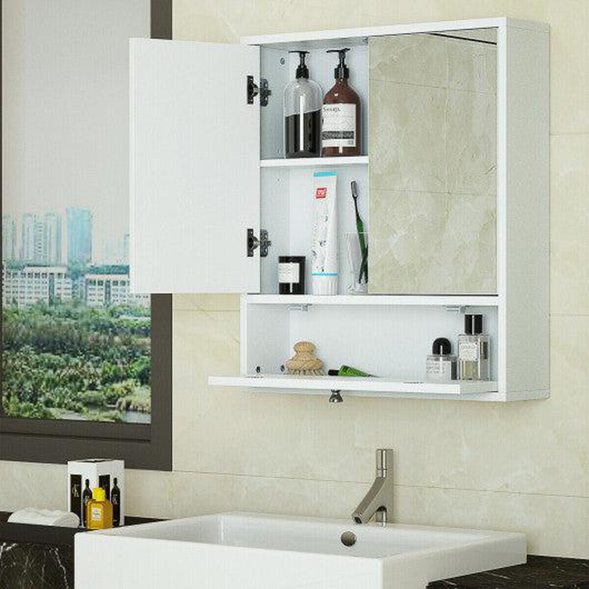 Costway White Double Door Wall-Mounted Bathroom Mirrored Medicine Cabinet