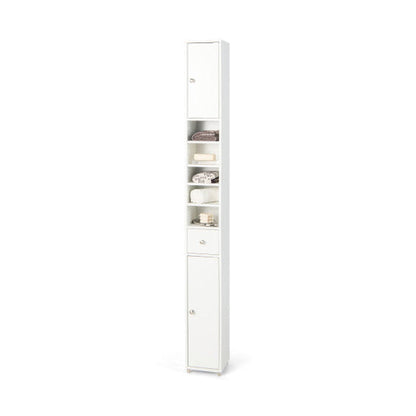 Costway White Freestanding Slim Bathroom Cabinet with Drawer and Adjustable Shelves