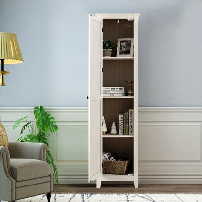 Costway White Linen Tower Bathroom Storage Cabinet Tall Slim Side Organizer with Shelf