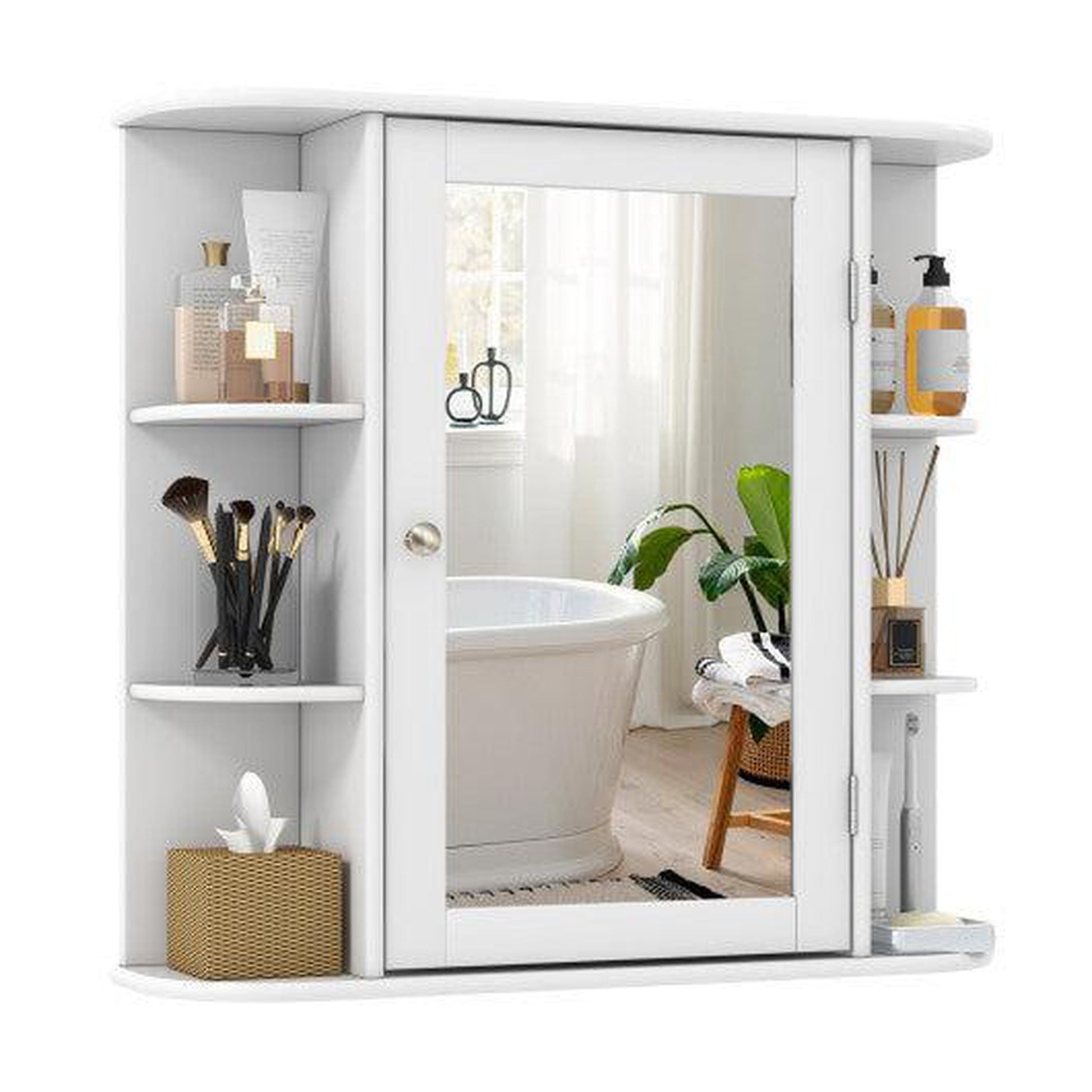 Costway White Multipurpose Mount Wall Mirror Bathroom Storage Cabinet