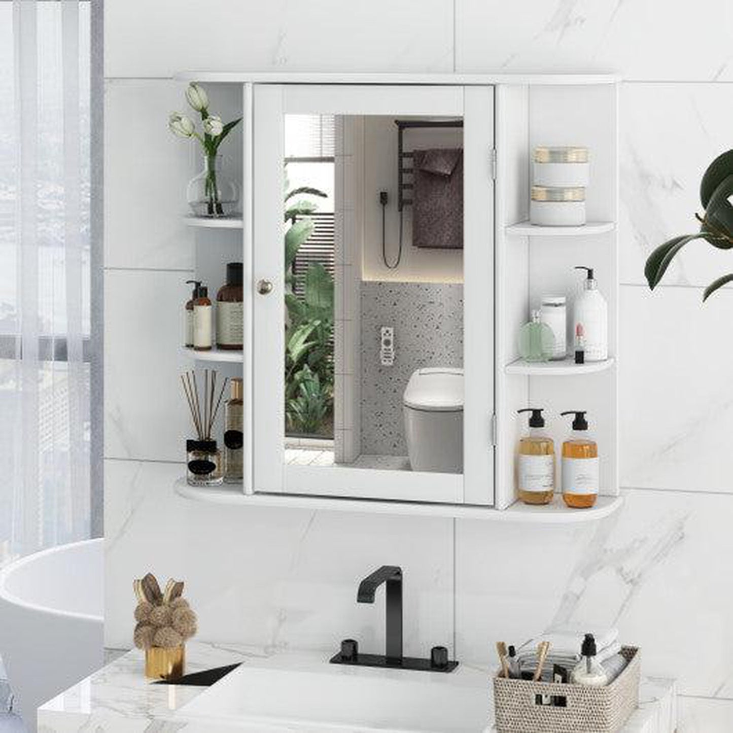 Costway White Multipurpose Mount Wall Mirror Bathroom Storage Cabinet