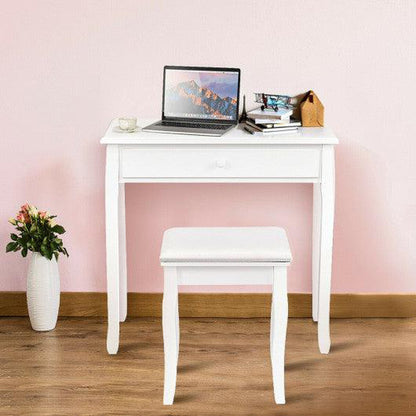 Costway White Square Mirrored Vanity Dressing Table Set with 3 Storage Boxes