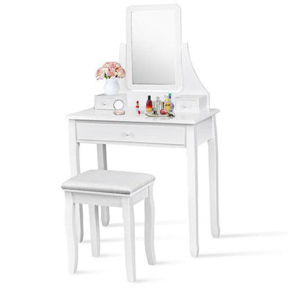 Costway White Square Mirrored Vanity Dressing Table Set with 3 Storage Boxes