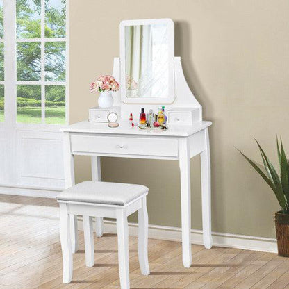 Costway White Square Mirrored Vanity Dressing Table Set with 3 Storage Boxes
