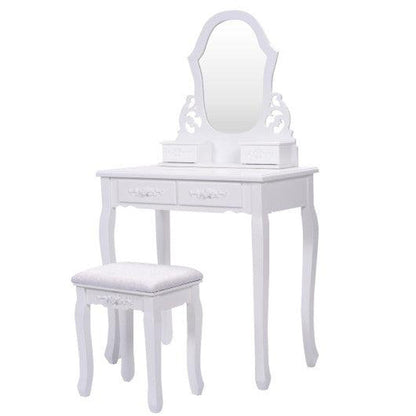 Costway White Vanity Makeup Dressing Table with Mirror + 4 Drawers