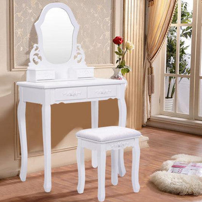 Costway White Vanity Makeup Dressing Table with Mirror + 4 Drawers