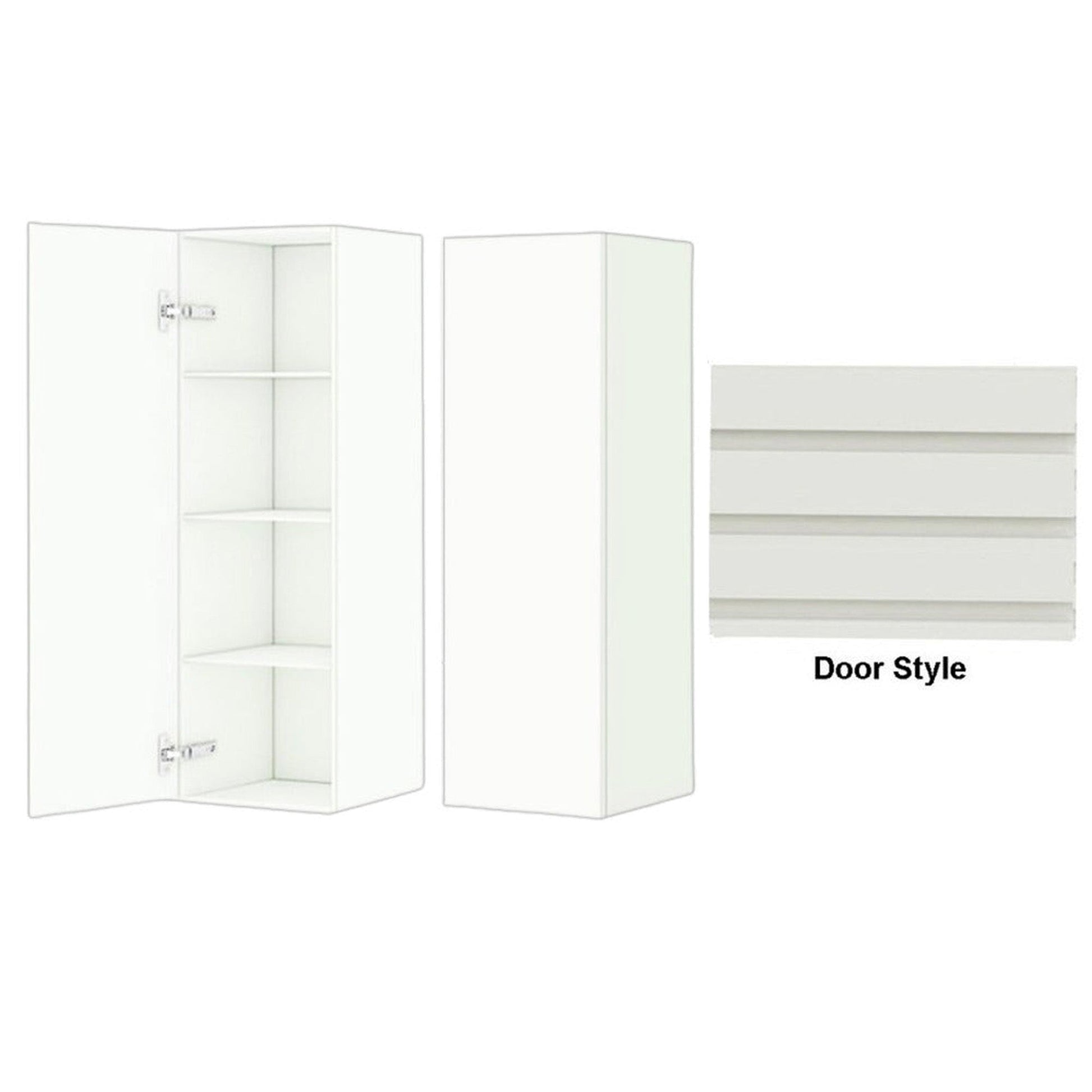 DM Bath 12" x 37" Designer White Finish Wall-Mount Center Storage Tower with Horizontal Flutted Wide Door Style