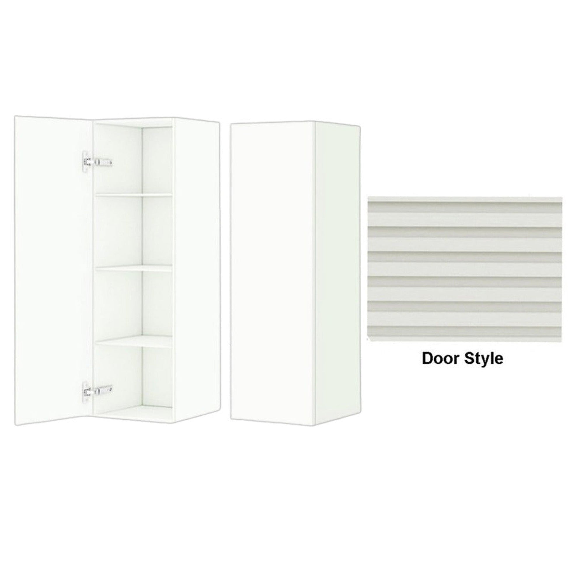 DM Bath 12" x 37" Light Grey Finish Wall-Mount Center Storage Tower with Horizontal Flutted Narrow Door Style