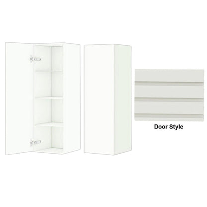 DM Bath 12" x 37" Light Grey Finish Wall-Mount Center Storage Tower with Horizontal Flutted Wide Door Style