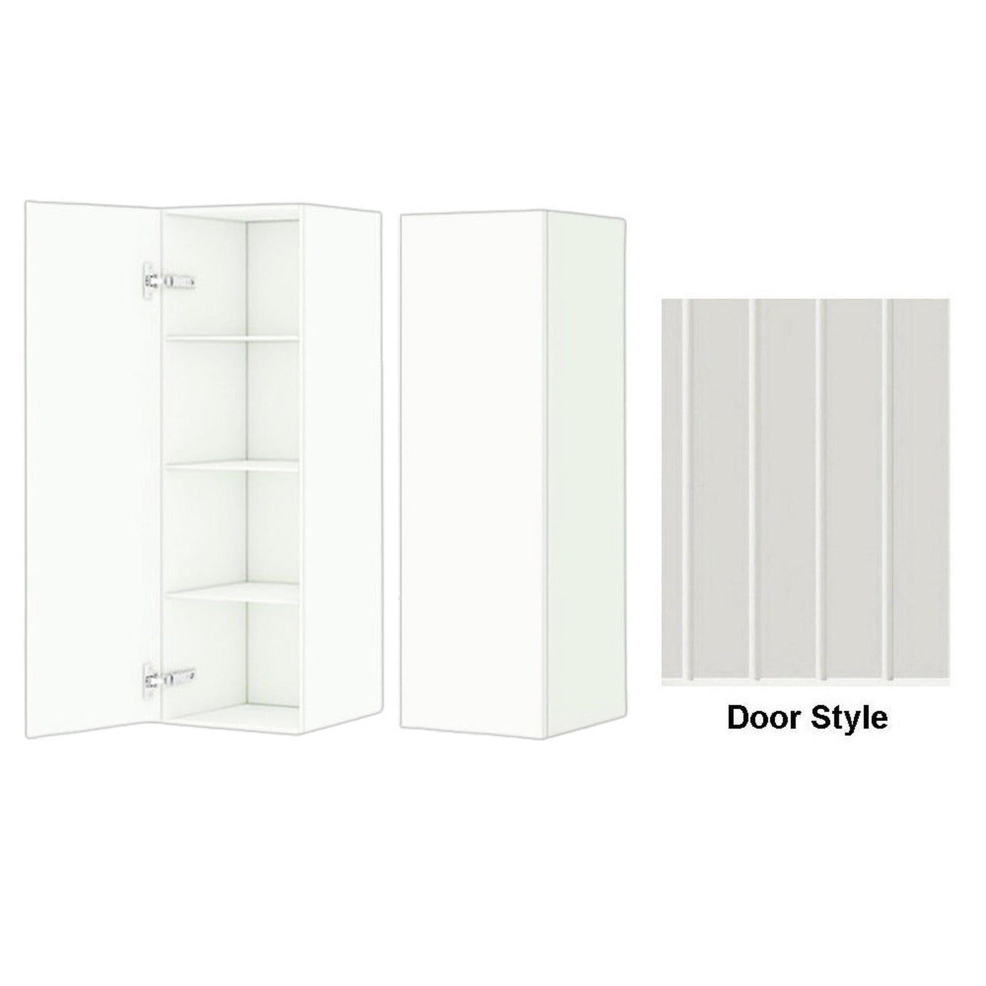 DM Bath 12" x 37" Whitewash Maple Stain Wall-Mount Center Storage Tower with Groove Wide Door Style