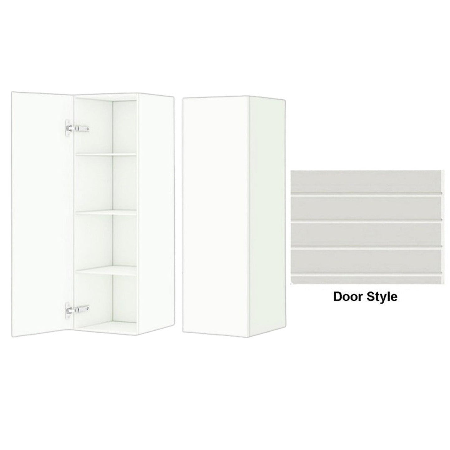 DM Bath 12" x 37" Whitewash Maple Stain Wall-Mount Center Storage Tower with Horizontal Groove Wide Door Style