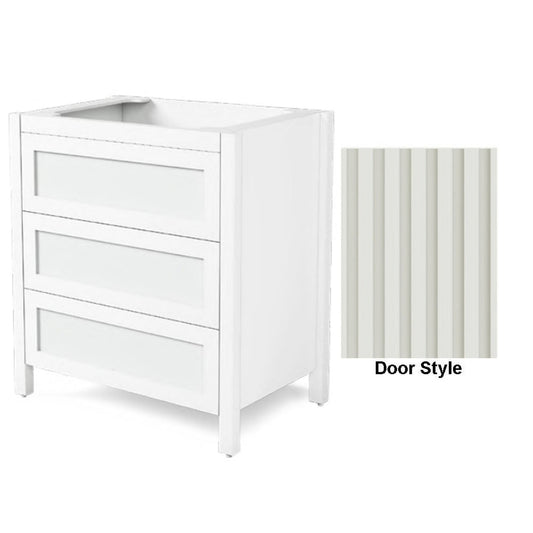DM Bath 30" Whitewash Maple Stain Freestanding 3-Drawer Cabinet with Flutted Narrow Door Style