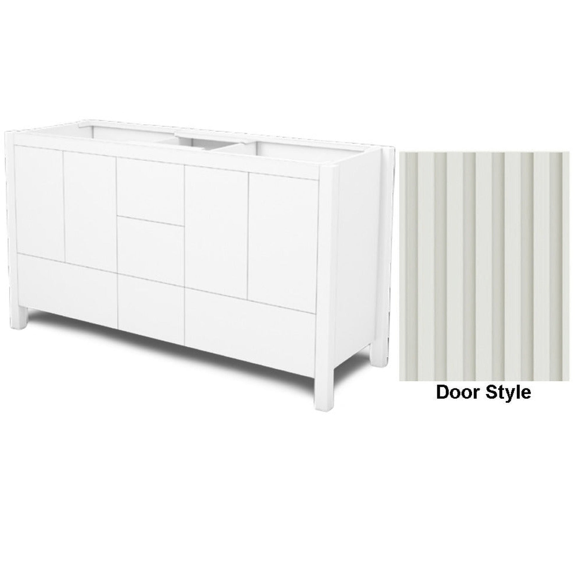 DM Bath 60" Dark Teal Finish Freestanding Double Bathroom Vanity with Flutted Narrow Door Style