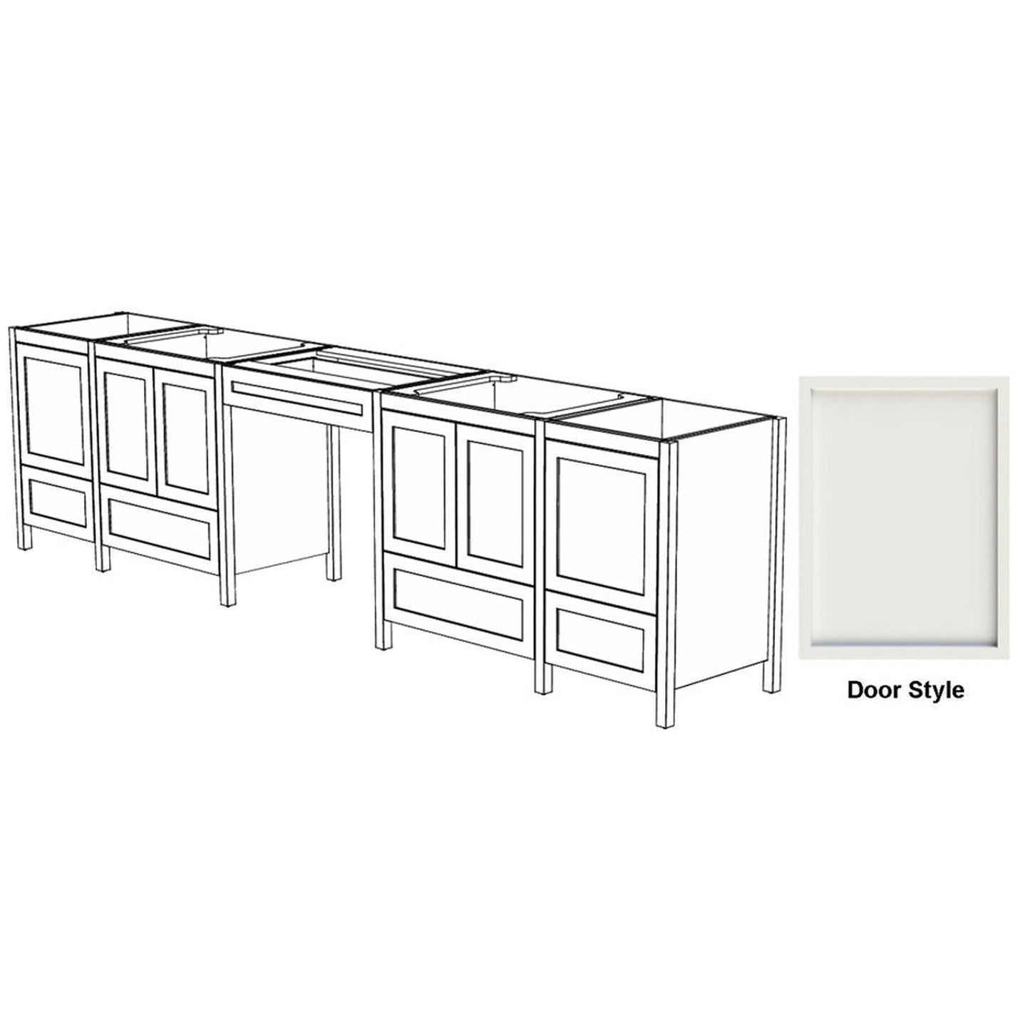 DM Bath AMIRA Combo 123" Light Taupe Finish Freestanding Bathroom Vanity Modular Set with Slim Shaker Door Style