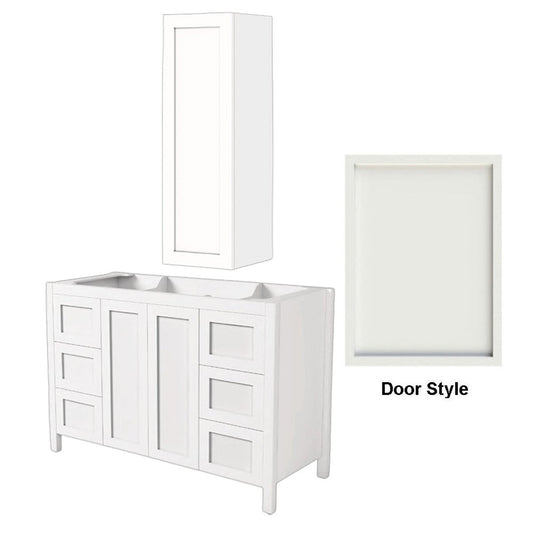 DM Bath AVA Combo 48" Designer White Finish Freestanding Bathroom Vanity & Wall-Mount Storage Tower with Slim Shaker Door Style