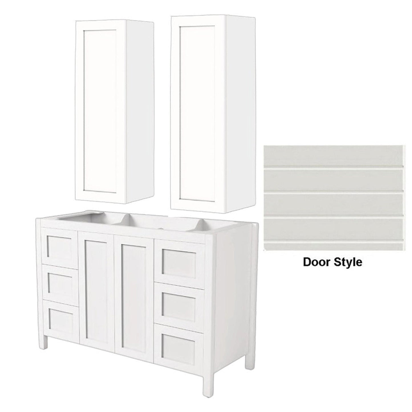 DM Bath AVA Combo 52" Designer White Finish Freestanding Bathroom Vanity & Two Wall-Mount Storage Tower with Horizontal Groove Wide Door Style