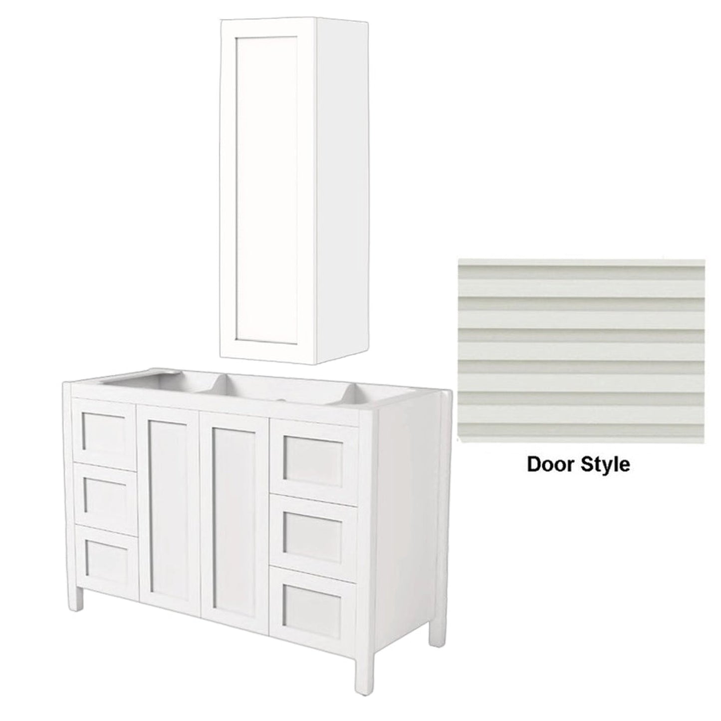 DM Bath AVA Combo 52" Iron Grey Finish Freestanding Bathroom Vanity & Wall-Mount Storage Tower with Horizontal Flutted Narrow Door Style