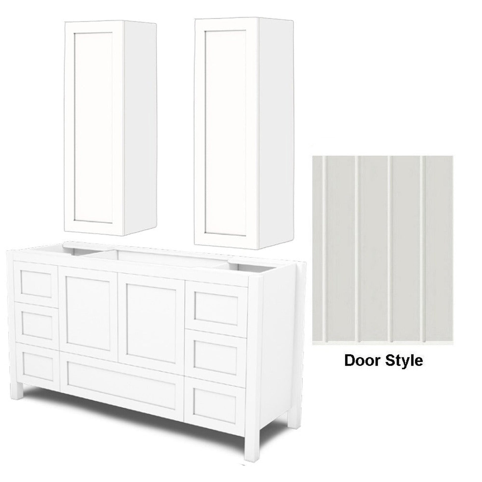 DM Bath AVA Combo 60" Sage Green Finish Freestanding Bathroom Vanity & Two Wall-Mount Storage Tower with Groove Wide Door Style