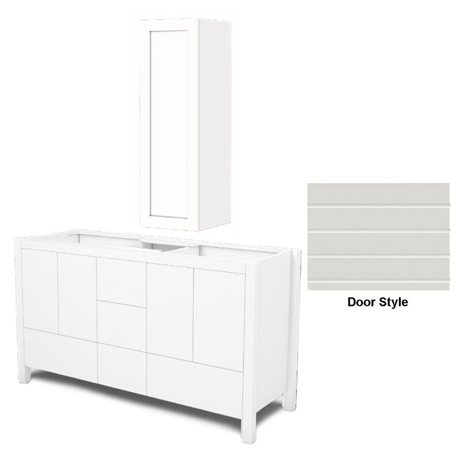 DM Bath AVA Combo 72" Whitewash Maple Stain Freestanding Double Bathroom Vanity & Wall-Mount Storage Tower with Horizontal Groove Wide Door Style