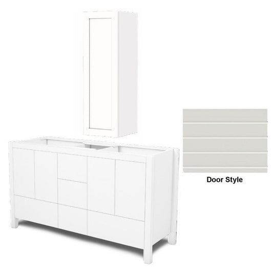 DM Bath AVA Combo 72" Whitewash Maple Stain Freestanding Double Bathroom Vanity & Wall-Mount Storage Tower with Horizontal Groove Wide Door Style