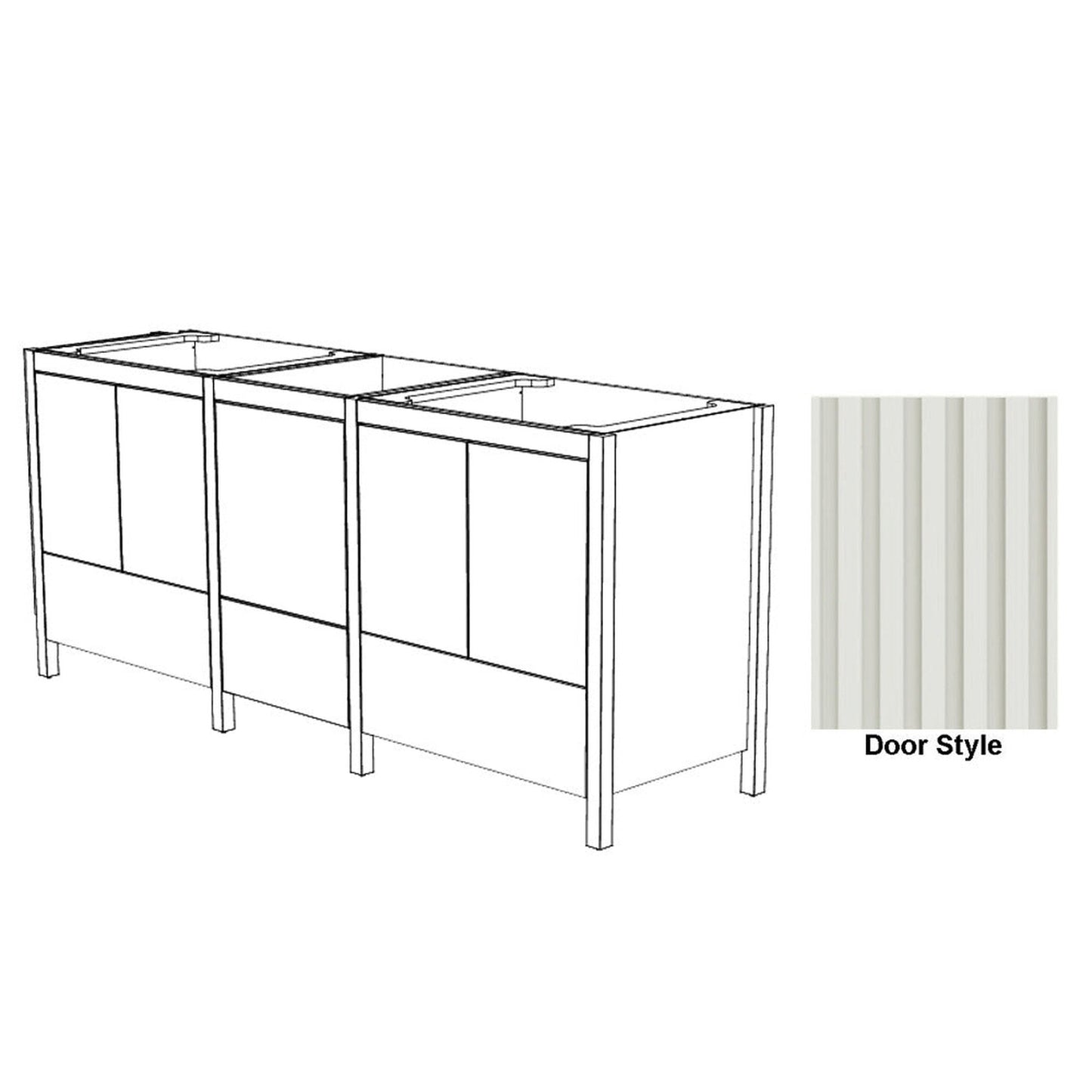 DM Bath ISA Combo 102" Light Taupe Finish Two Freestanding Bathroom Vanity & Storage Cabinet with Flutted Narrow Door Style