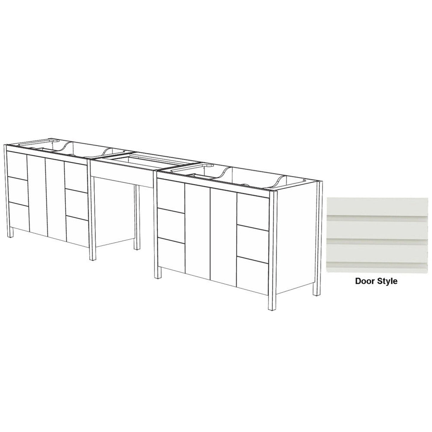 DM Bath MILA Combo 108" Light Taupe Finish Freestanding Bathroom Vanity Modular Set with Horizontal Flutted Wide Door Style