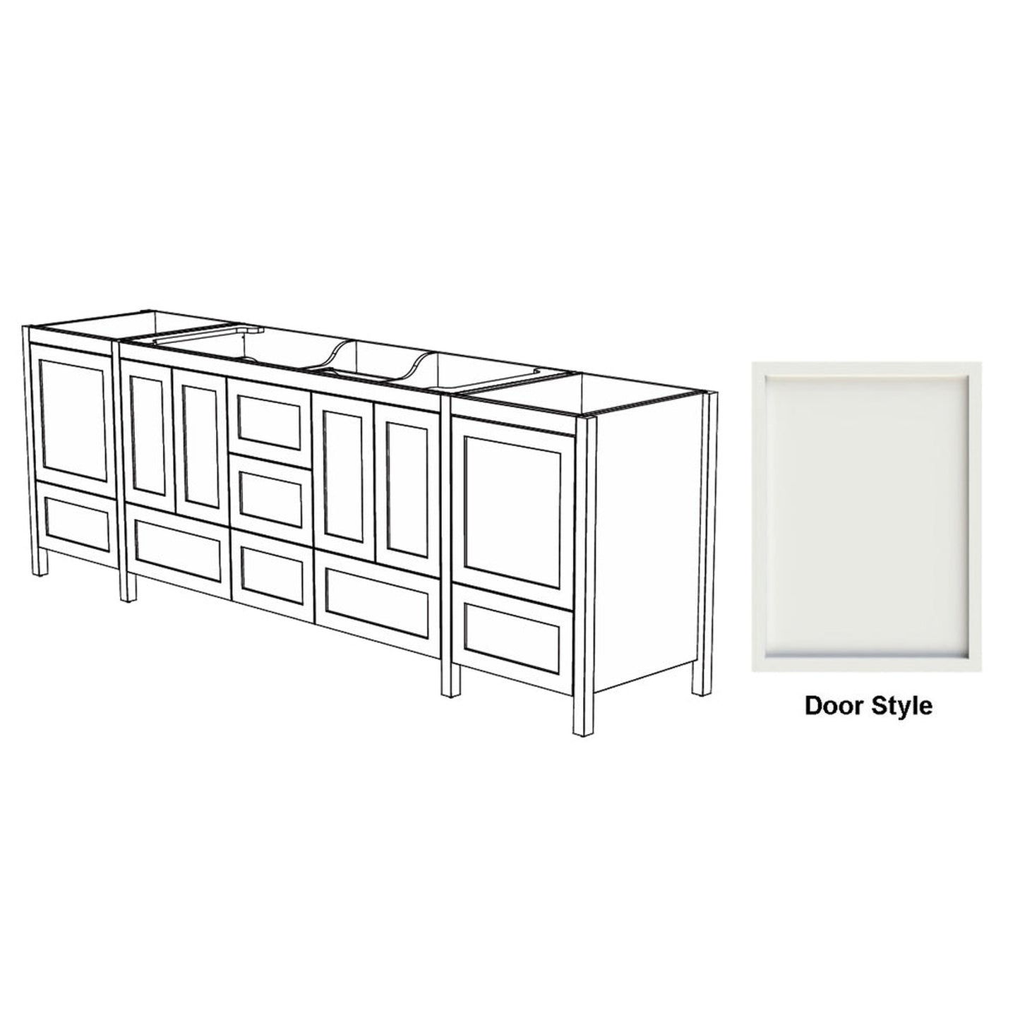 DM Bath OLI Combo 99" Sage Green Finish Freestanding Double Bathroom Vanity, Two Storage Cabinets & Two Decorative Legs with Slim Shaker Door Style