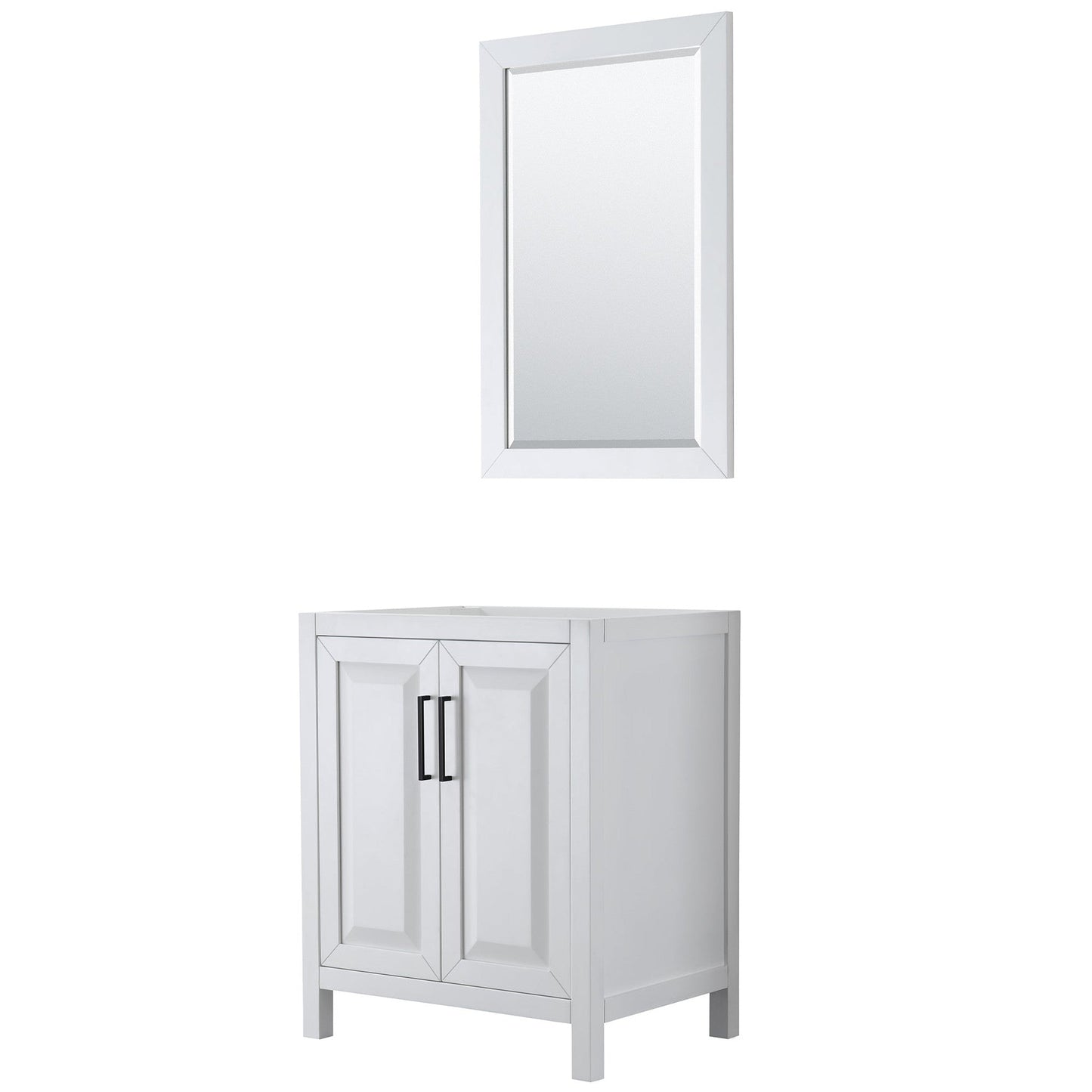 Daria 30" Single Bathroom Vanity in White, No Countertop, No Sink, Matte Black Trim, 24" Mirror