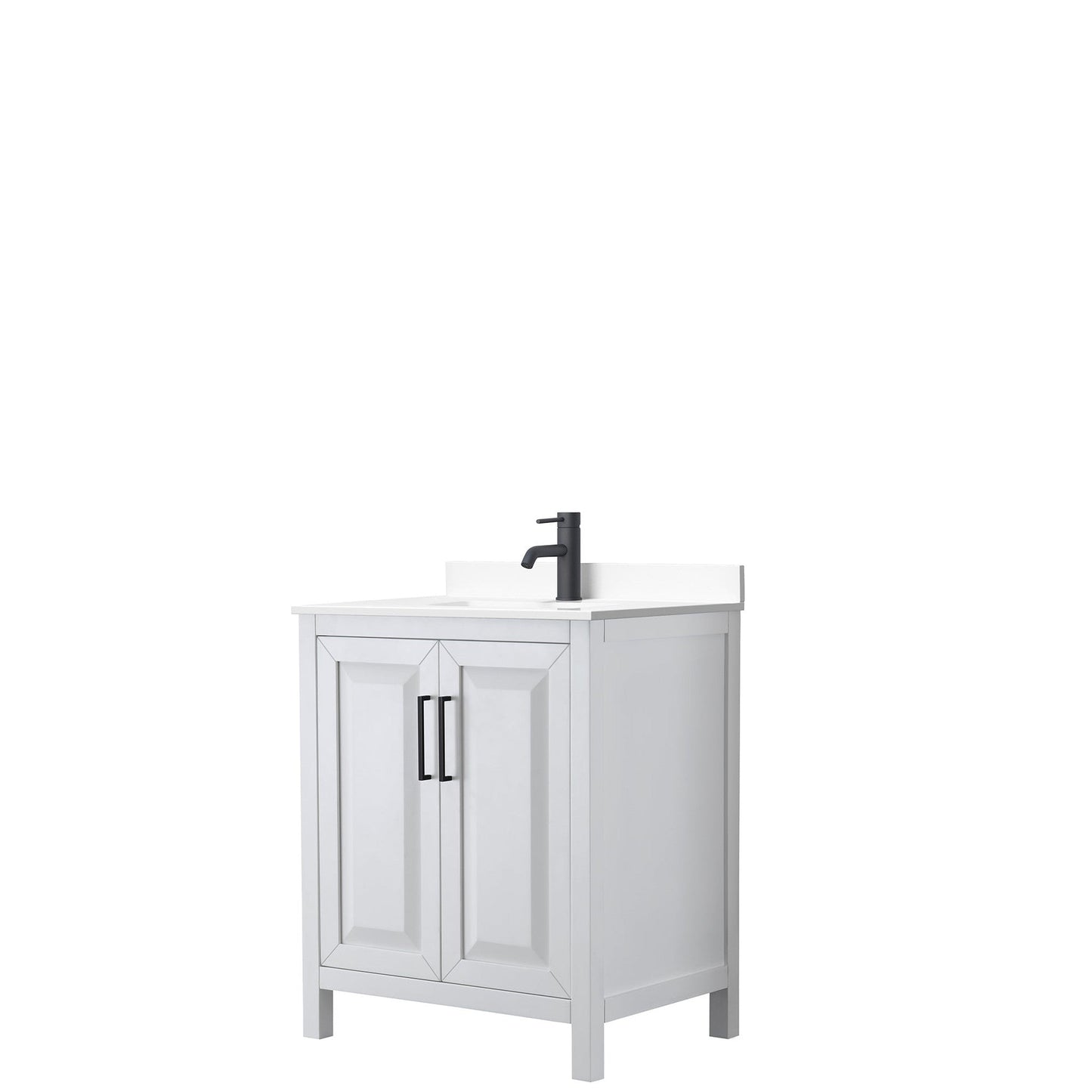 Daria 30" Single Bathroom Vanity in White, White Cultured Marble Countertop, Undermount Square Sink, Matte Black Trim