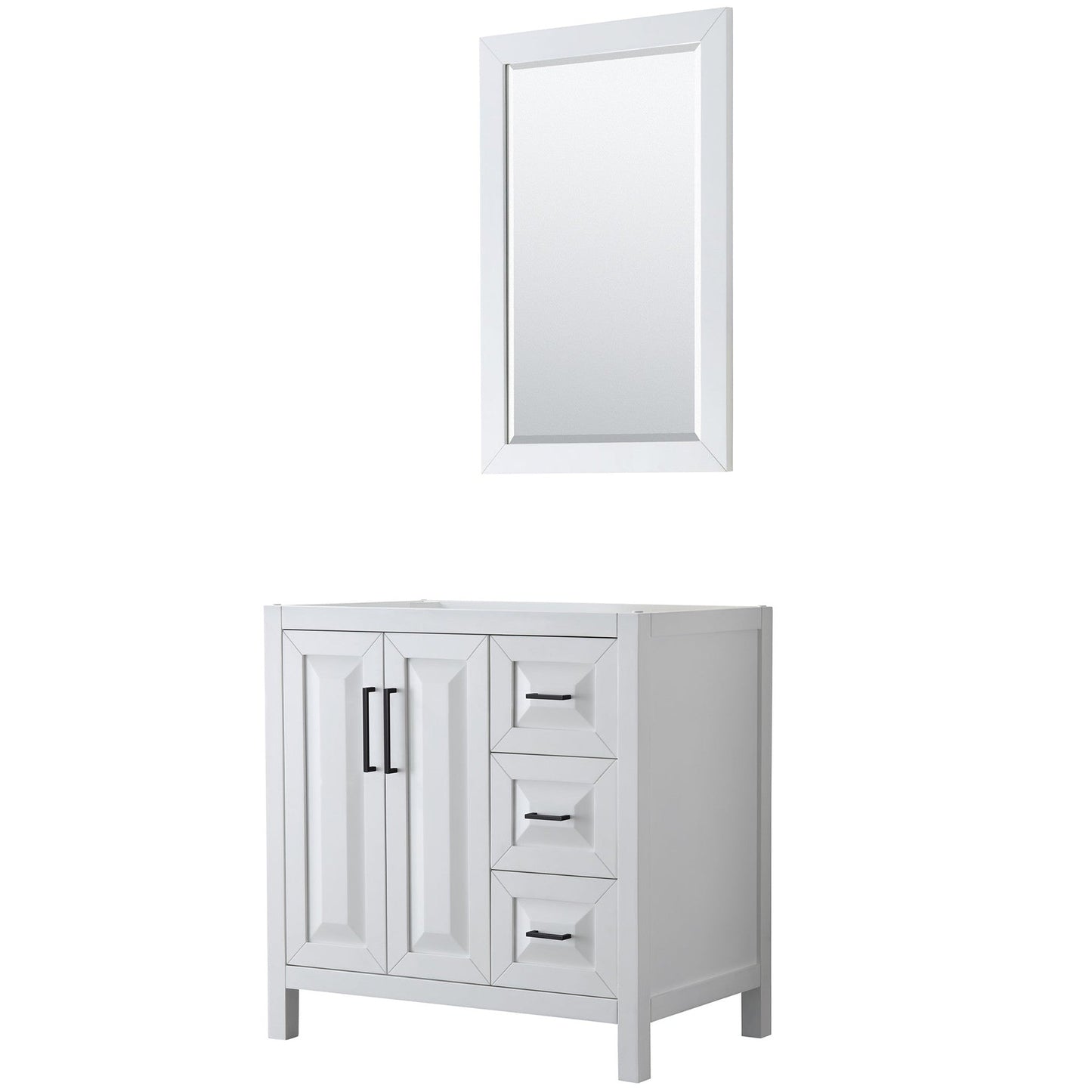 Daria 36" Single Bathroom Vanity in White, No Countertop, No Sink, Matte Black Trim, 24" Mirror