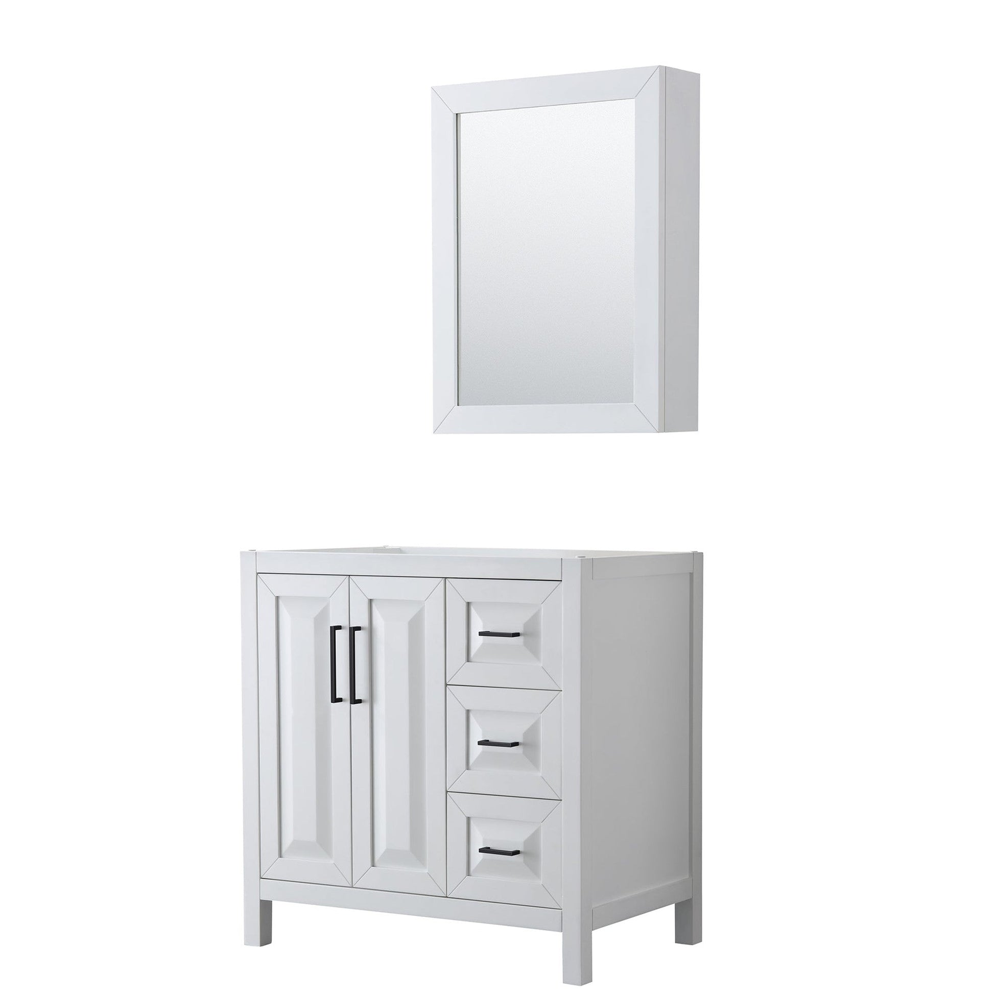 Daria 36" Single Bathroom Vanity in White, No Countertop, No Sink, Matte Black Trim, Medicine Cabinet