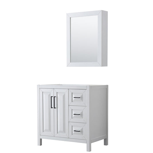 Daria 36" Single Bathroom Vanity in White, No Countertop, No Sink, Matte Black Trim, Medicine Cabinet