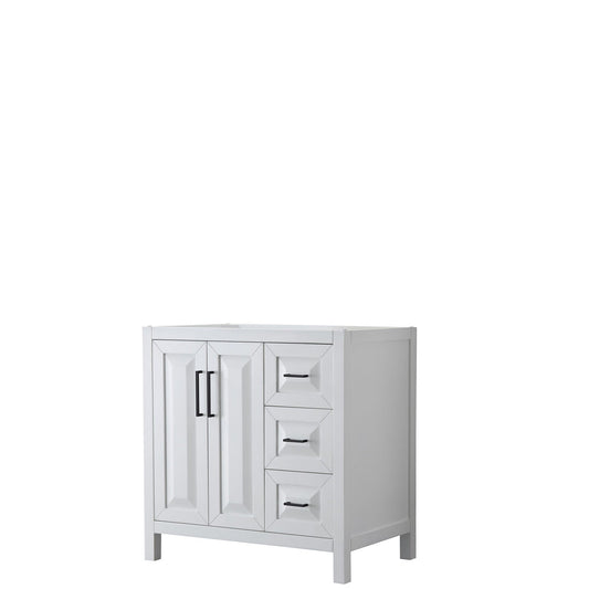 Daria 36" Single Bathroom Vanity in White, No Countertop, No Sink, Matte Black Trim