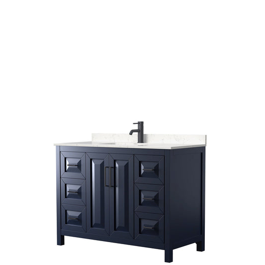 Daria 48" Single Bathroom Vanity in Dark Blue, Carrara Cultured Marble Countertop, Undermount Square Sink, Matte Black Trim