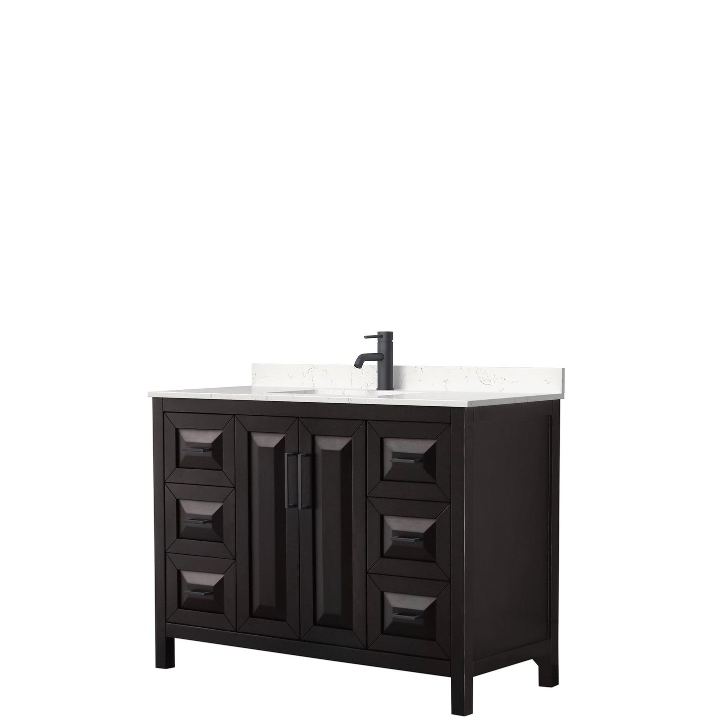 Daria 48" Single Bathroom Vanity in Dark Espresso, Carrara Cultured Marble Countertop, Undermount Square Sink, Matte Black Trim