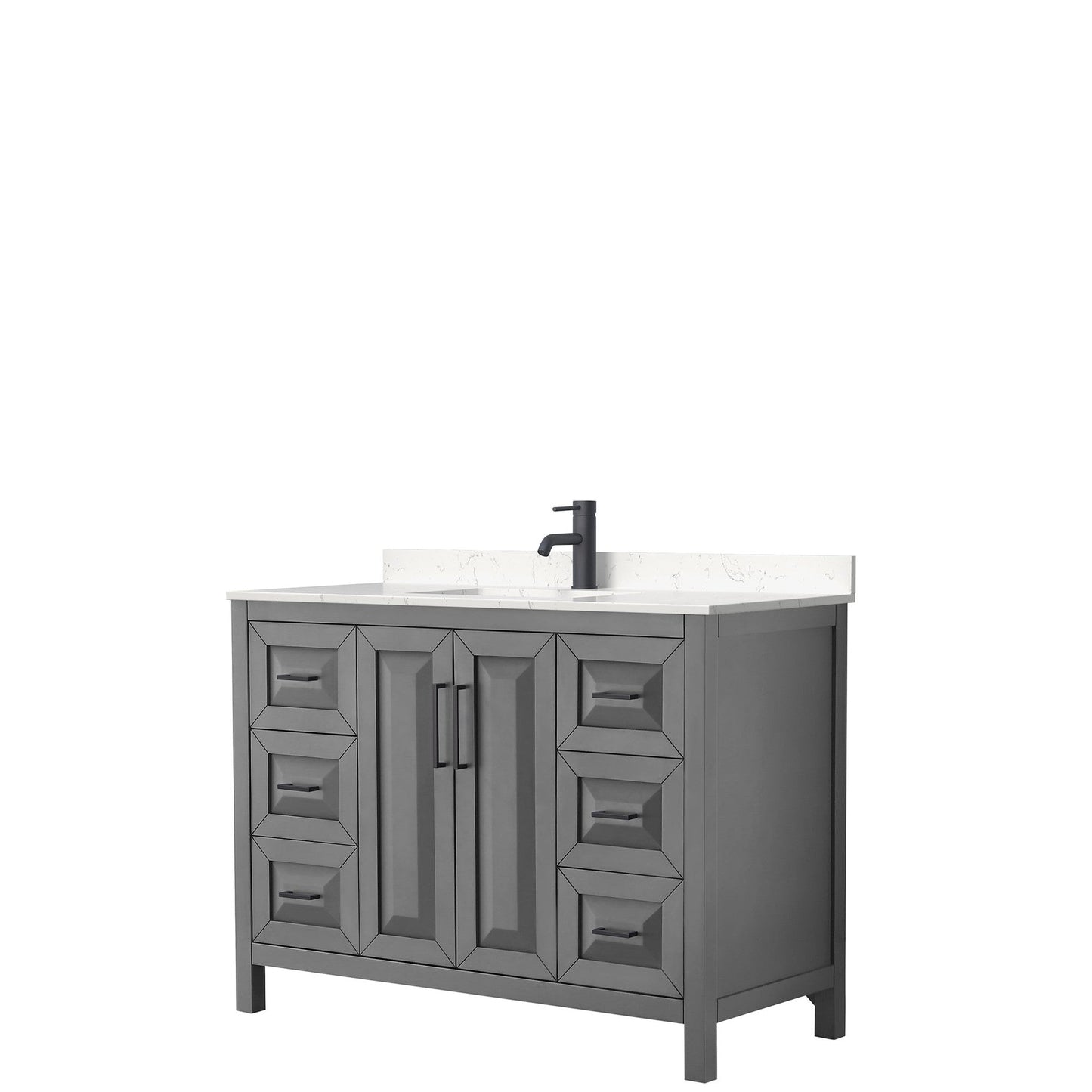 Daria 48" Single Bathroom Vanity in Dark Gray, Carrara Cultured Marble Countertop, Undermount Square Sink, Matte Black Trim