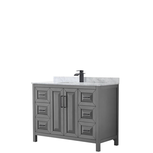 Daria 48" Single Bathroom Vanity in Dark Gray, White Carrara Marble Countertop, Undermount Square Sink, Matte Black Trim