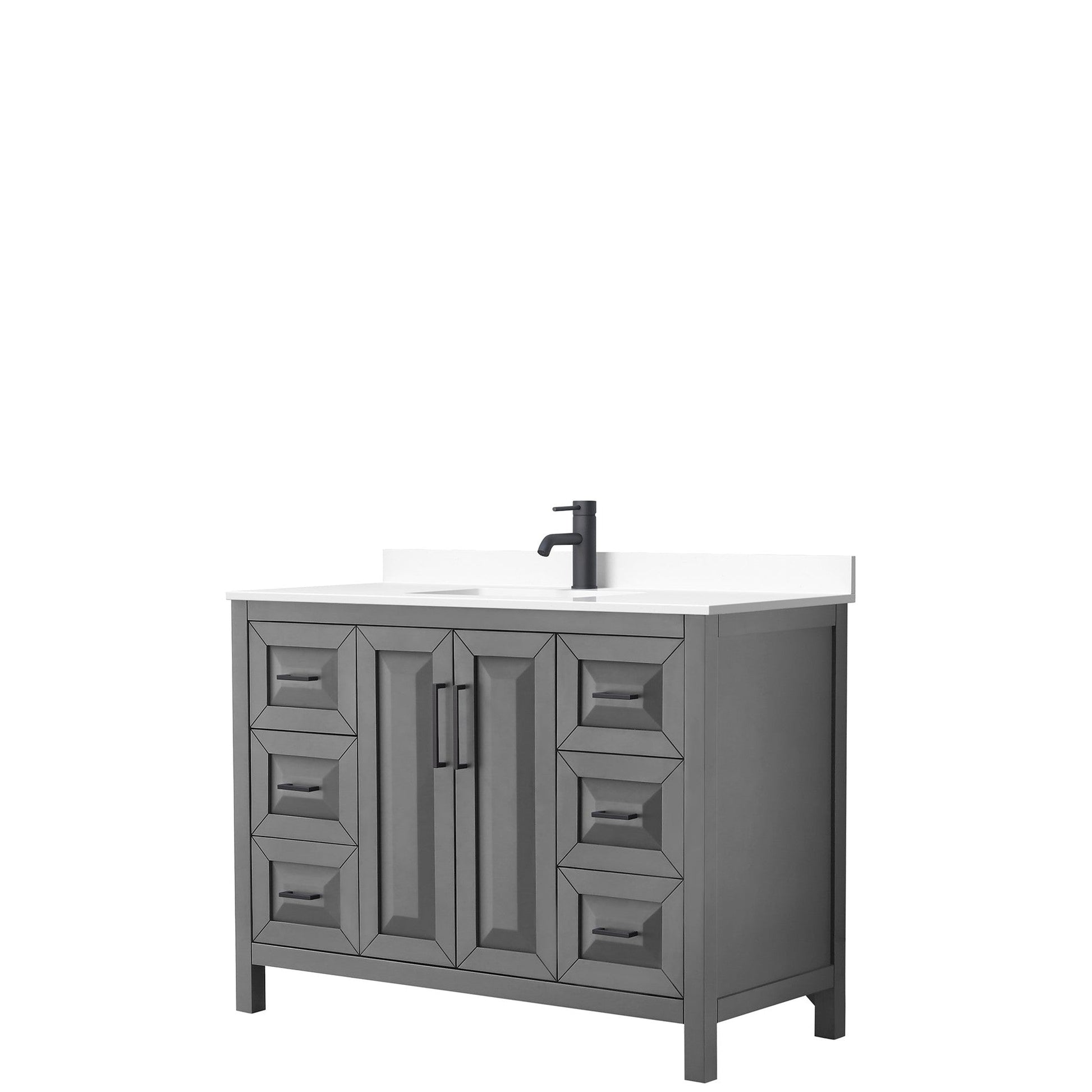 Daria 48" Single Bathroom Vanity in Dark Gray, White Cultured Marble Countertop, Undermount Square Sink, Matte Black Trim