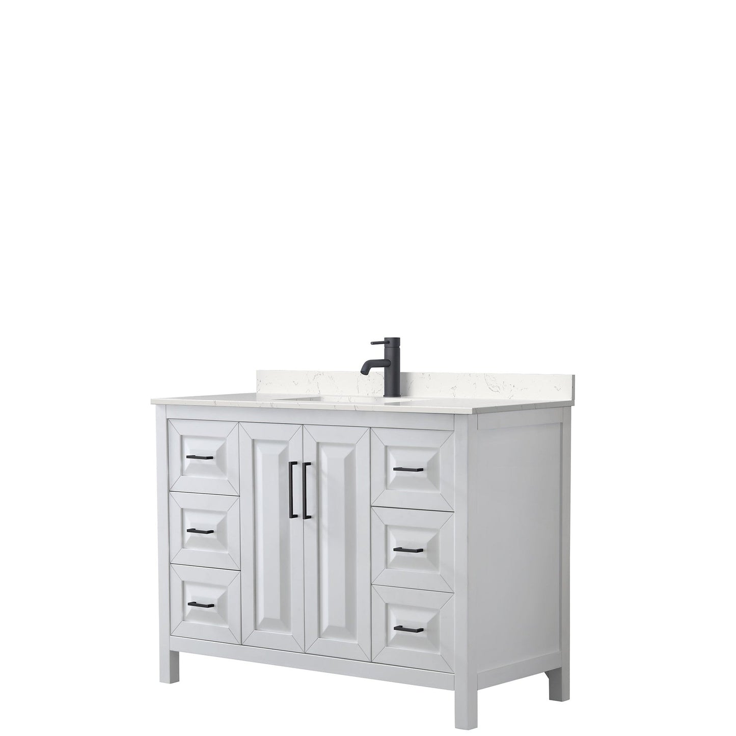 Daria 48" Single Bathroom Vanity in White, Carrara Cultured Marble Countertop, Undermount Square Sink, Matte Black Trim