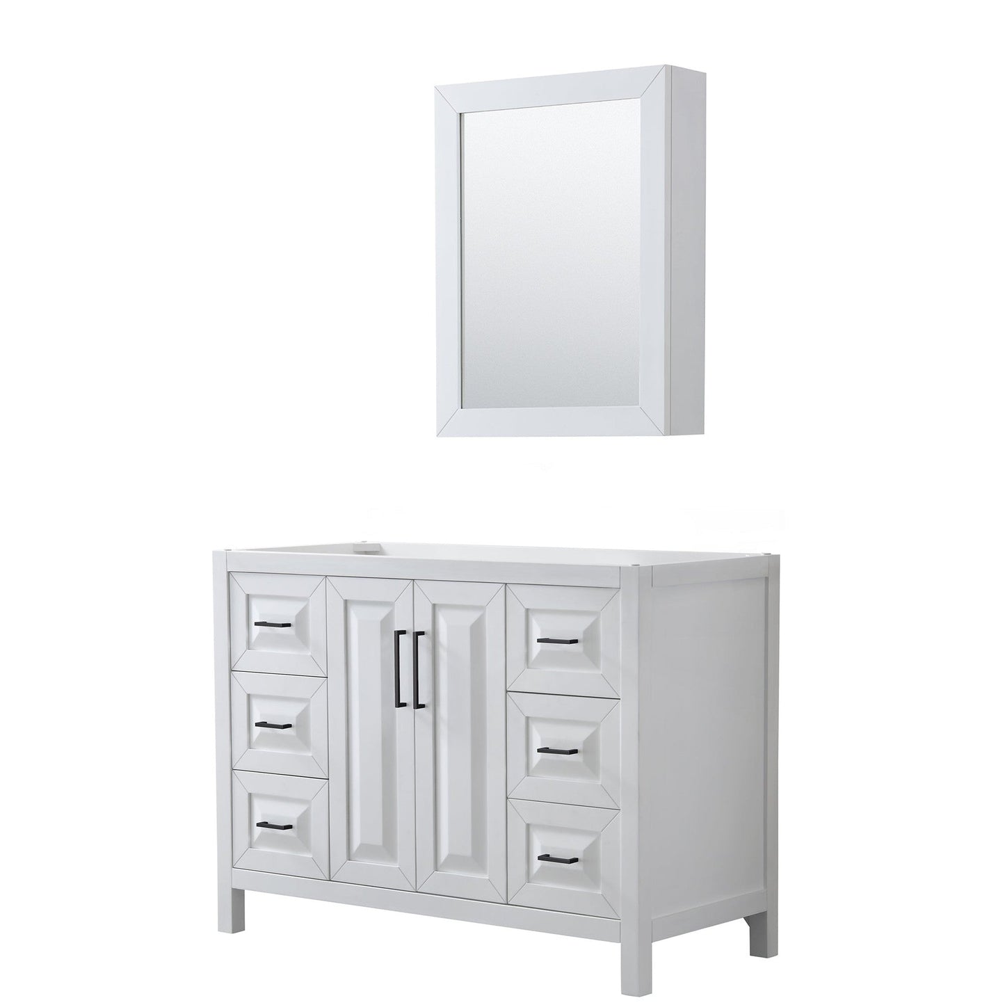 Daria 48" Single Bathroom Vanity in White, No Countertop, No Sink, Matte Black Trim, Medicine Cabinet