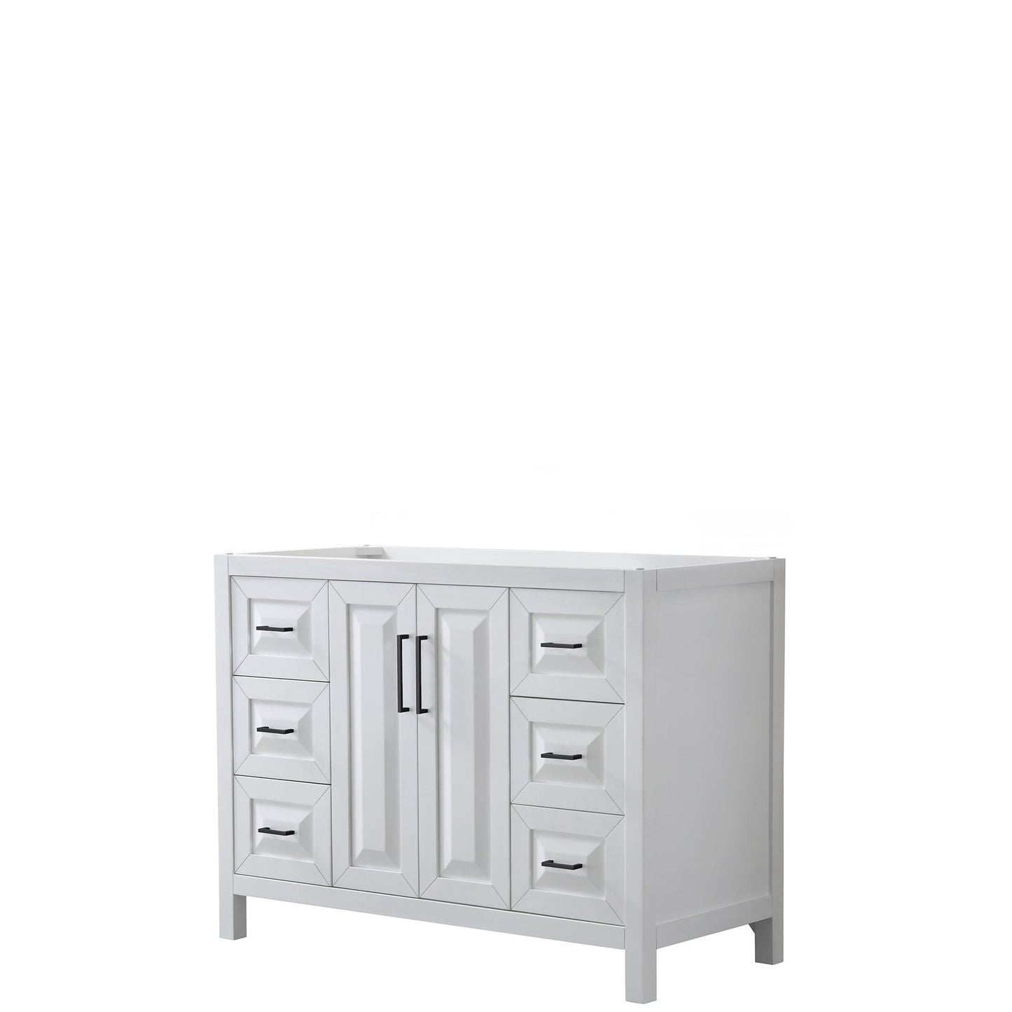 Daria 48" Single Bathroom Vanity in White, No Countertop, No Sink, Matte Black Trim